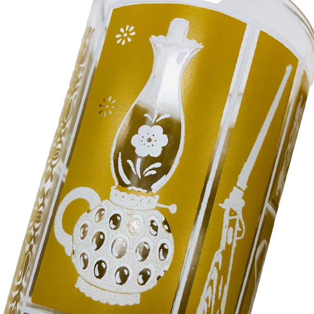 Pair VTG Libbey Tumbler Glass Mustard Gold Colonial Americana Old Time Country‎ - Picture 8 of 12